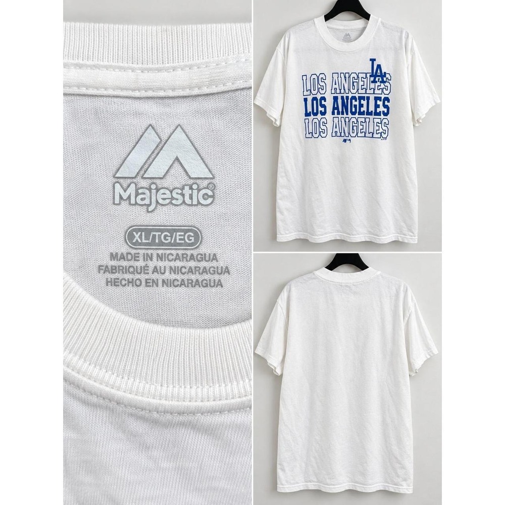 Majestic Los Angeles Dodgers MLB Graphic T-Shirt Mens XL White Blue LA Logo Tee